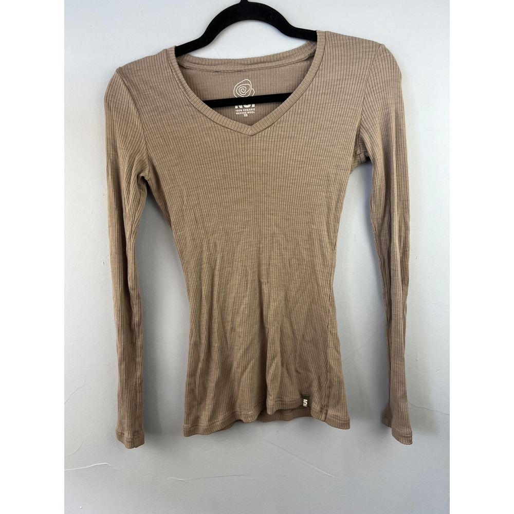 NUI Organic Merino Wool Vneck Long Sleeve Ribbed Baselayer XS Outdoors Hiking
